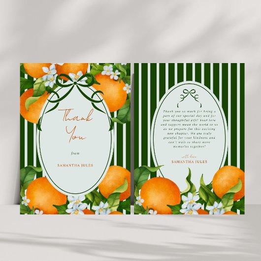 Little Cutie Stripes Citrus Oranges Baby Shower サンキューカード