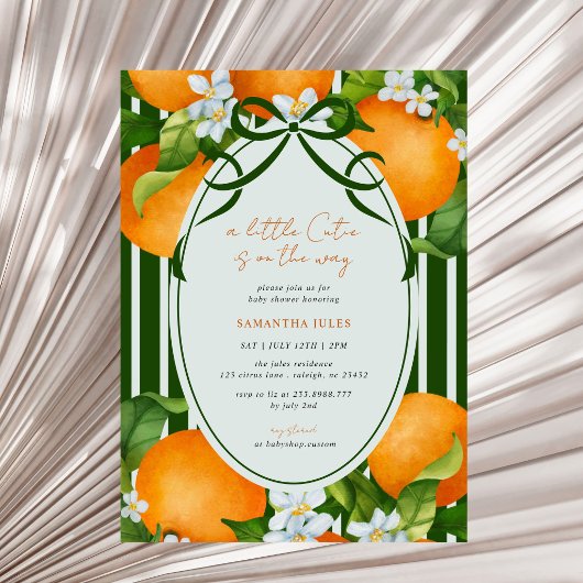 Little Cutie Stripes Citrus Oranges Baby Shower 招待状