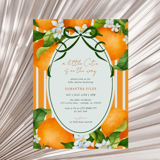 Little Cutie Stripes Citrus Oranges Baby Shower 招待状