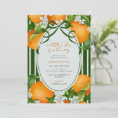 Little Cutie Stripes Citrus Oranges Baby Shower 招待状 (スタンド正面)