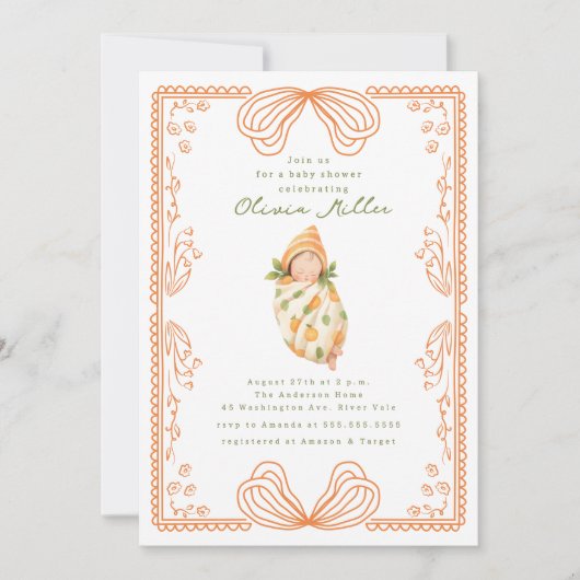 Little Cutie Swaddled BabyShower 招待状 (正面)