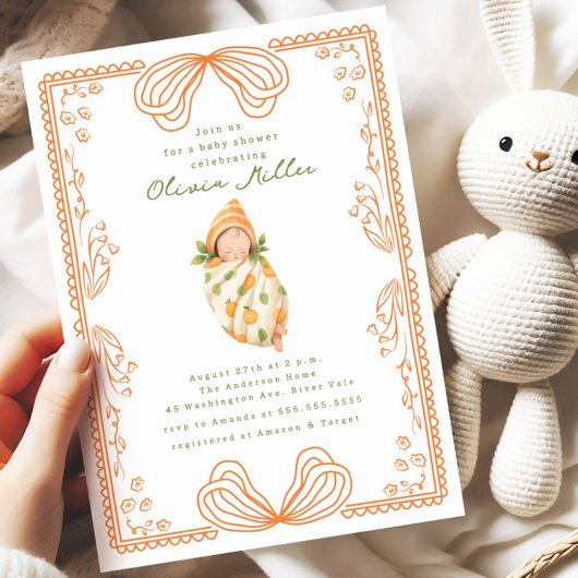 Little Cutie Swaddled BabyShower   招待状