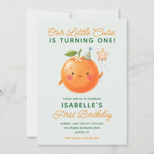 Little Cutie Turning One 1st Birthday Invitation 招待状 (正面)