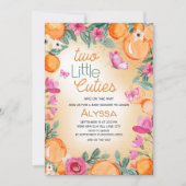 Little Cuties Orange Pink Floral Butterflies Twin 招待状 (正面)