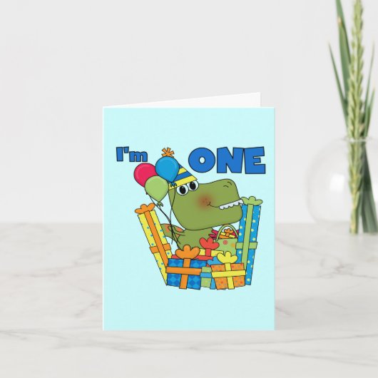 Little Dino 1st誕生日Tシャツとギフト カード (正面)