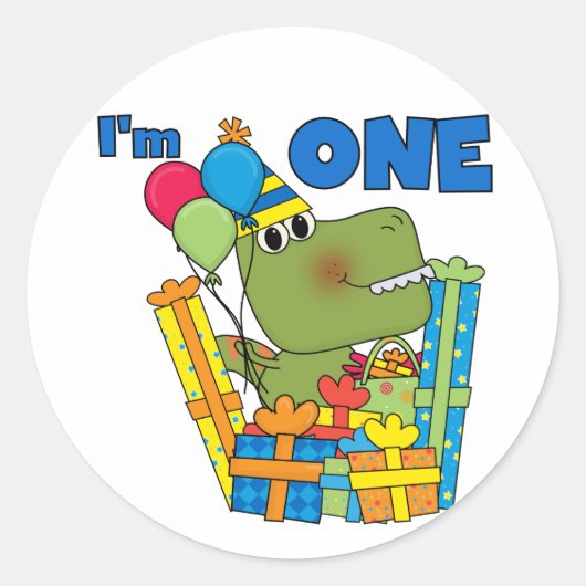 Little Dino 1st誕生日Tシャツとギフト ラウンドシール (正面)