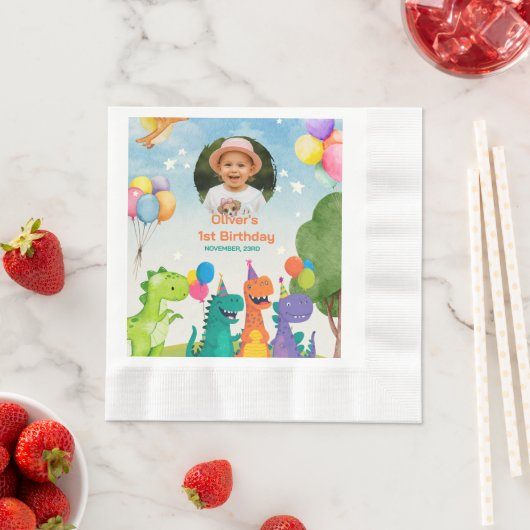 Little Dino 1st Birthday 縁ありランチョンナプキン (インサイチュ)