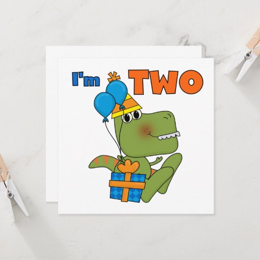 Little Dino 2nd誕生日Tシャツとギフト カード (正面/裏面インサイチュ)