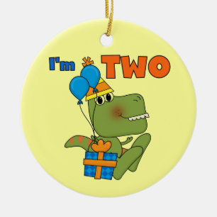 Little Dino 2nd誕生日Tシャツとギフト セラミックオーナメント