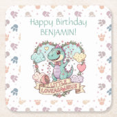 Little Dino Birthday Personalized スクエアペーパーコースター (正面)