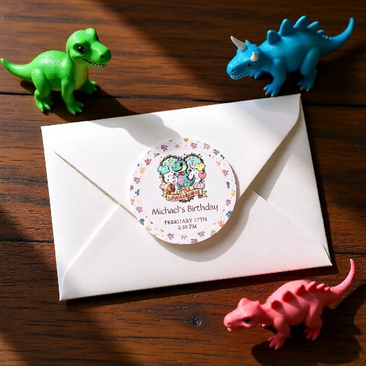 Little Dino Kid's Birthday Party ラウンドシール