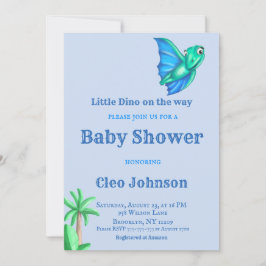 Little Dino on the Way Blue Boy Baby Shower 招待状