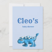 Little Dino on the Way Blue Boy Baby Shower Invita 招待状 (裏面)