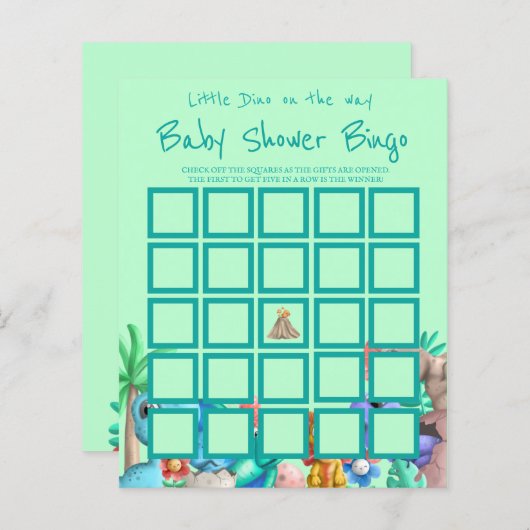 Little Dino on the Way Greenery Baby Shower Bingo (正面/裏面)