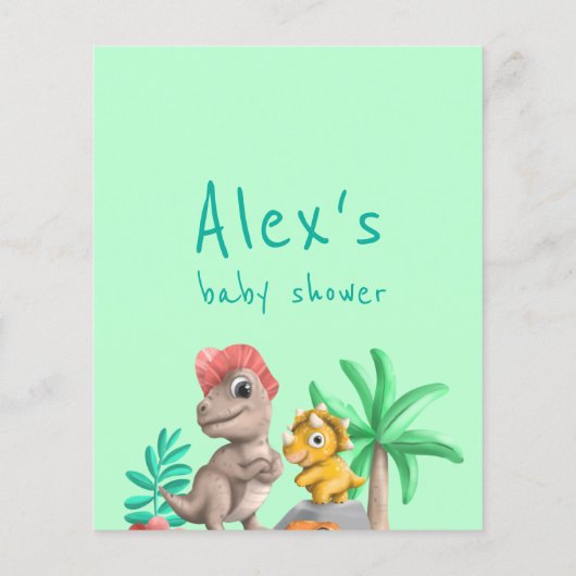 Little Dino on the Way Greenery Baby Shower Bingo (裏面)