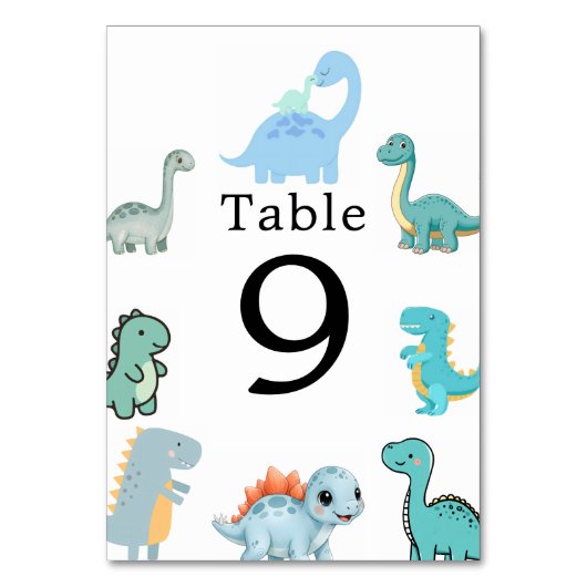 Little Dinosaur Cute Baby Shower テーブルナンバー (正面)