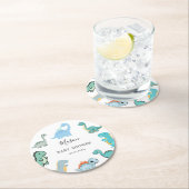Little Dinosaur Cute Baby Shower ラウンドペーパーコースター (インサイチュ)