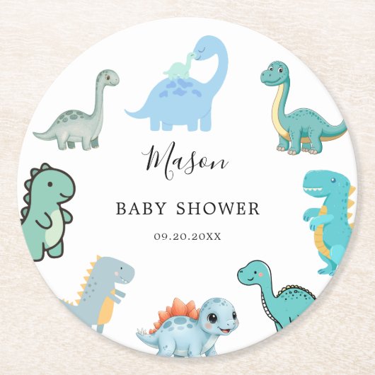 Little Dinosaur Cute Baby Shower ラウンドペーパーコースター (正面)