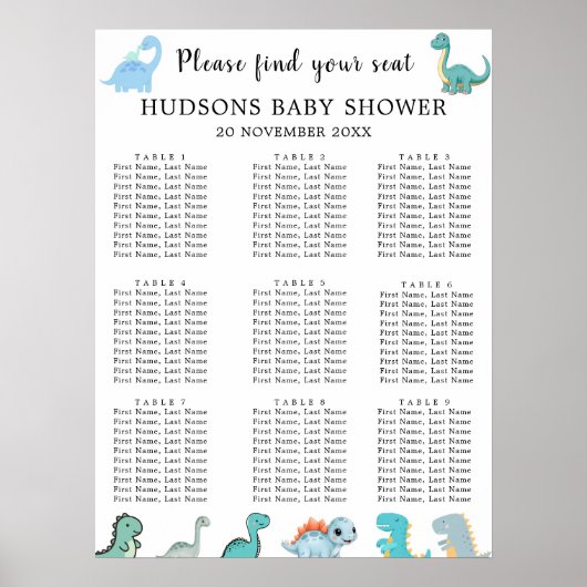 Little Dinosaur Cute Baby Shower Seating Charts ポスター (正面)