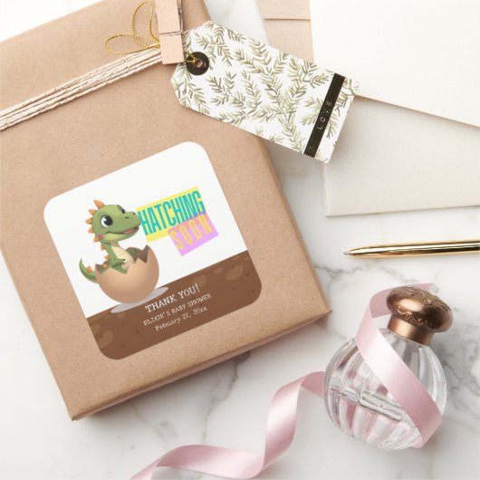 Little Dinosaur Hatching Soon スクエアシール (ギフト)