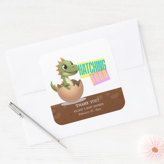 Little Dinosaur Hatching Soon スクエアシール (封筒)