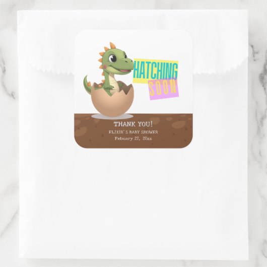 Little Dinosaur Hatching Soon スクエアシール (バッグ)