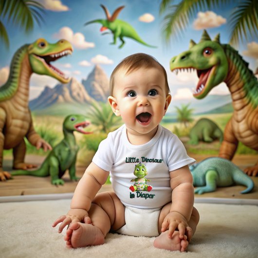 Little Dinosaur in diapers ベビーTシャツ