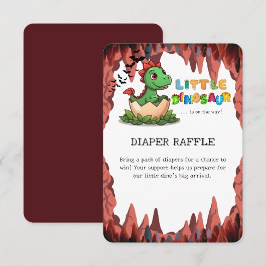 Little Dinosaur Is on the Way Diaper Raffle エンクロージャーカード (正面/裏面)