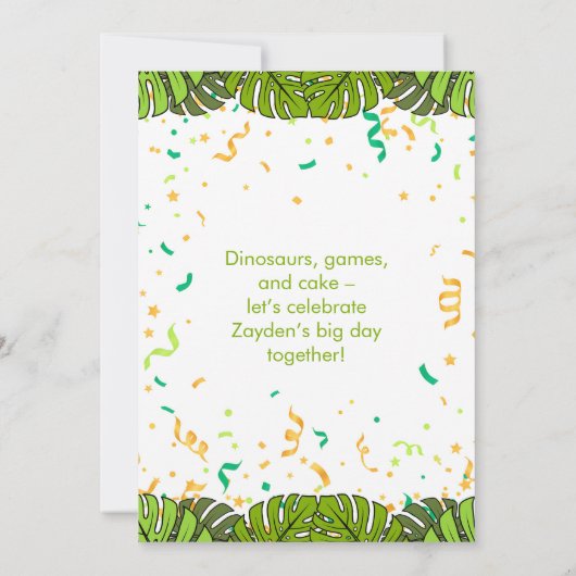Little Dinosaur Roar First Party Invitation 招待状 (裏面)