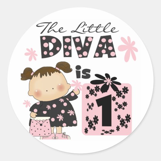 Little Diva誕生日Tシャツとギフト ラウンドシール (正面)
