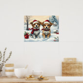 Little Dogs in Preppy Winter Attire and Hat Winter ポスター (キッチン)
