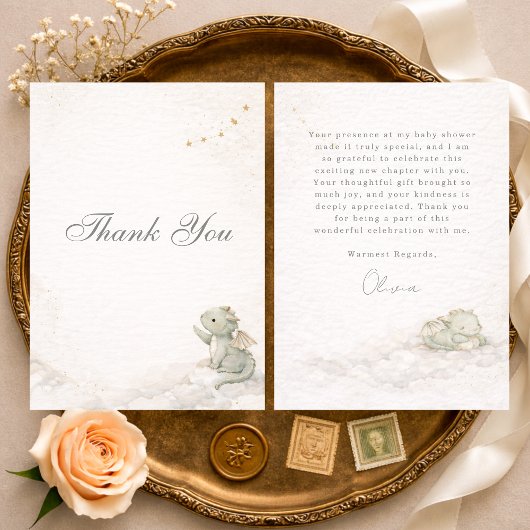 Little Dragon Almost Here Baby Shower サンキューカード