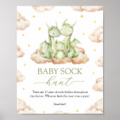 Little Dragon Baby Shower Baby Sock Hunt Sign ポスター (正面)