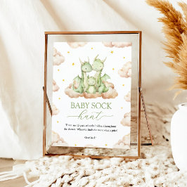 Little Dragon Baby Shower Baby Sock Hunt Sign ポスター