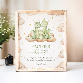 Little Dragon Baby Shower Pacifier Hunt Game Sign ポスター