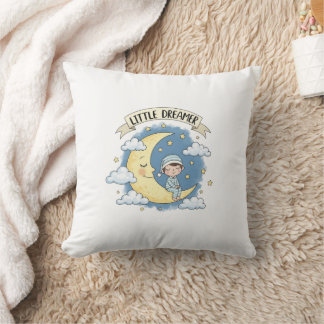 Little Dreamer Sleeping on Moon - Throw pillow クッション