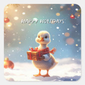 Little Duck Christmas Holiday Sticker スクエアシール (正面)