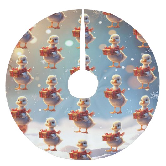 Little Duck Christmas Tree Skirt ブラッシュドポリエステルツリースカート (正面)