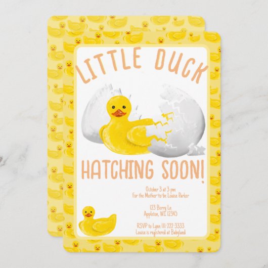 Little Duck Hatching Soon Baby Shower Invitation 招待状 (正面/裏面)