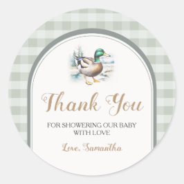 Little Ducking Gingham Baby Showerありがとう ラウンドシール