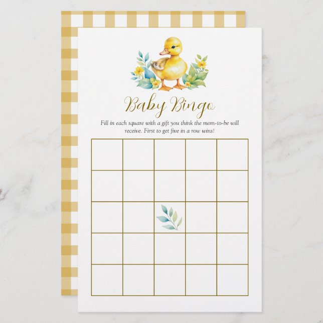 Little Duckling Duck Baby Shower Bingo Game (正面/裏面)