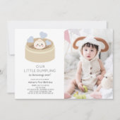 Little Dumpling Blue Boy 1st Birthday写真 招待状 (正面)