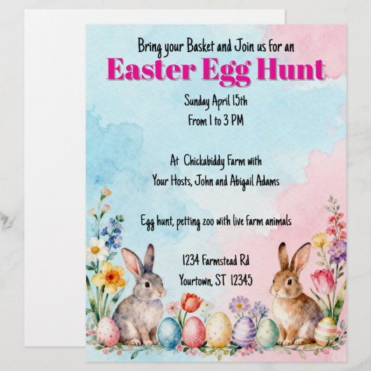 Little Easter Bunnies Egg Hunt Invitation (正面/裏面)