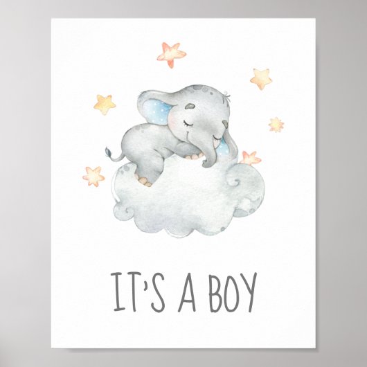 Little Elephant Baby Shower It's a Boy Sign ポスター (正面)