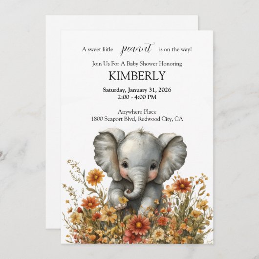 Little Elephant in a Blooming Garden 招待状 (正面/裏面)