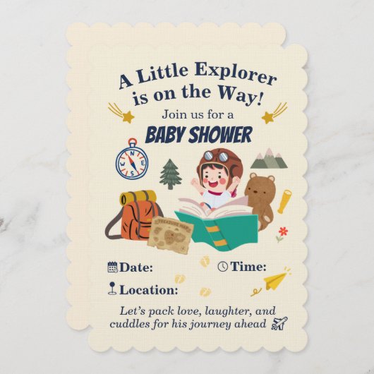 Little Explorer Baby Shower Invitation – Adventure 招待状 (正面/裏面)