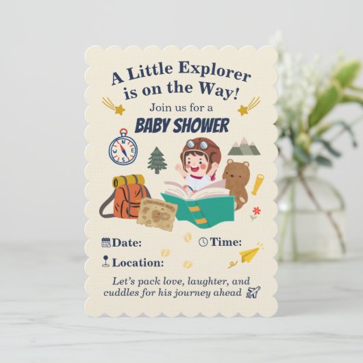 Little Explorer Baby Shower Invitation – Adventure 招待状 (スタンド正面)