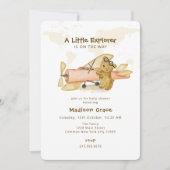 Little Explorer Bear Map Airplane Baby Shower 招待状 (正面)