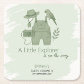 Little Explorer Is On The Way Baby Shower スクエアペーパーコースター (正面)