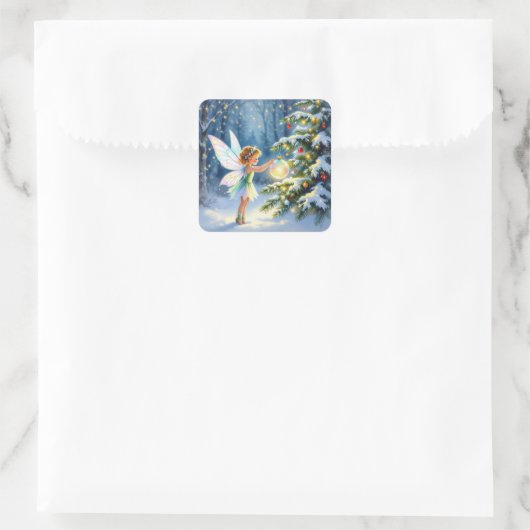 Little Fairy Decorating Christmas Trees スクエアシール (バッグ)